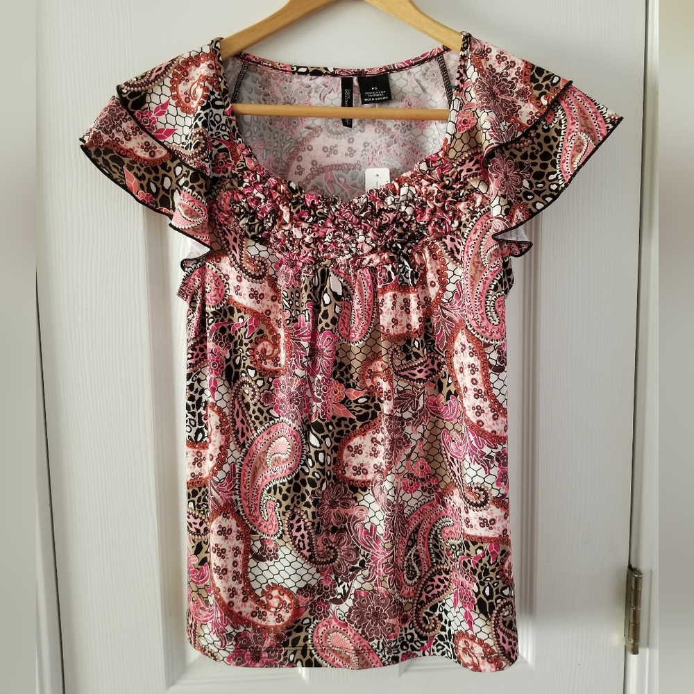 NWT New Directions Petite Women's Ruffle Cap Sleeve Blouse